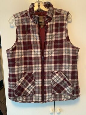 Maurices Quilted Plaid Vest in Burgundy and Gray